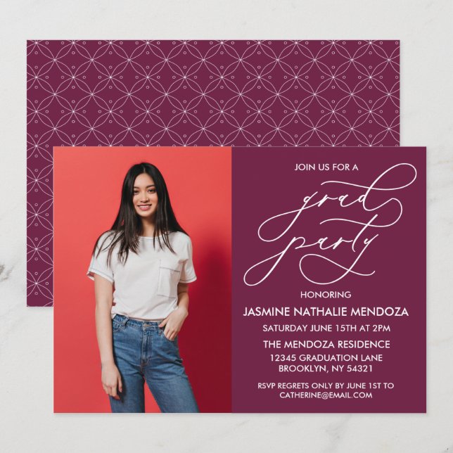 CONVITE SIMPLES DE GRADUAÇÃO DE CALLIGRÁFICO WHIMS (Frente/Verso)