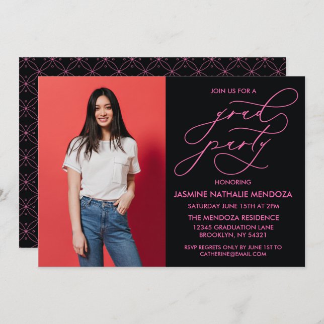 CONVITE SIMPLES DE GRADUAÇÃO DE CALLIGRÁFICO WHIMS (Frente/Verso)