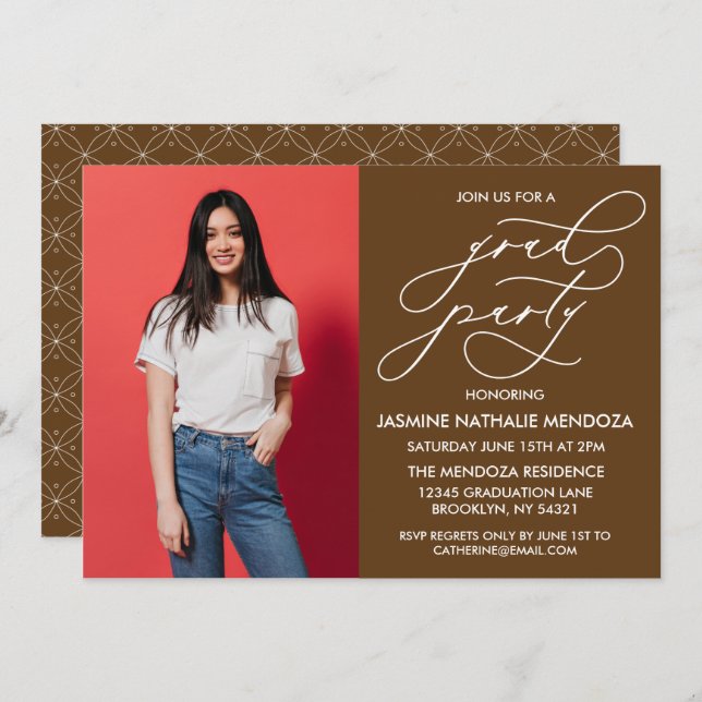 CONVITE SIMPLES DE GRADUAÇÃO DE CALLIGRÁFICO WHIMS (Frente/Verso)