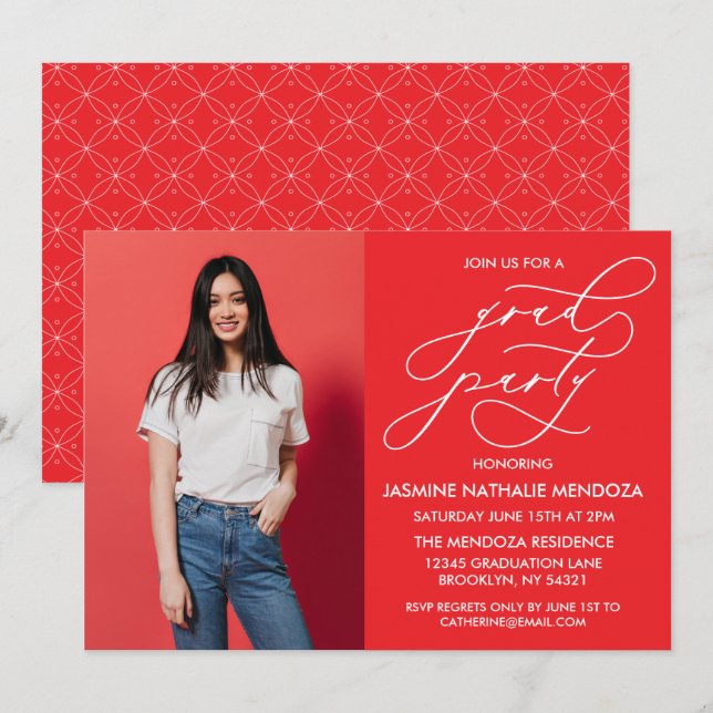 CONVITE SIMPLES DE GRADUAÇÃO DE CALLIGRÁFICO WHIMS (Frente/Verso)