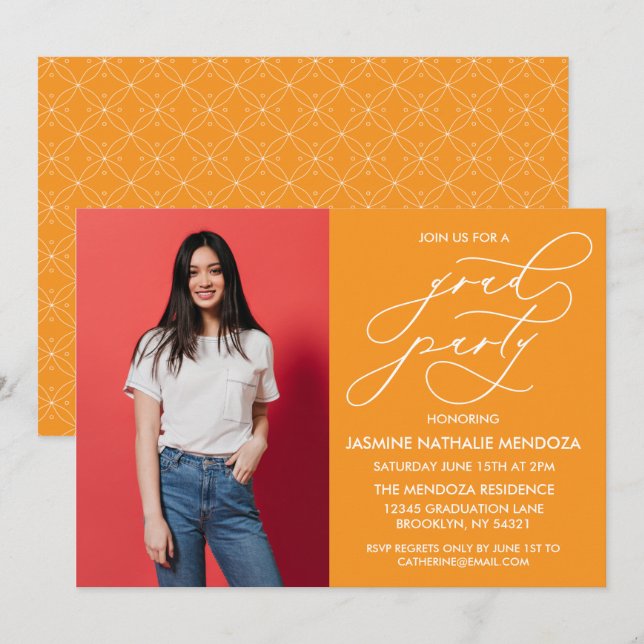 CONVITE SIMPLES DE GRADUAÇÃO DE CALLIGRÁFICO WHIMS (Frente/Verso)