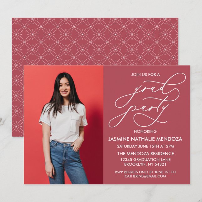 CONVITE SIMPLES DE GRADUAÇÃO DE CALLIGRÁFICO WHIMS (Frente/Verso)