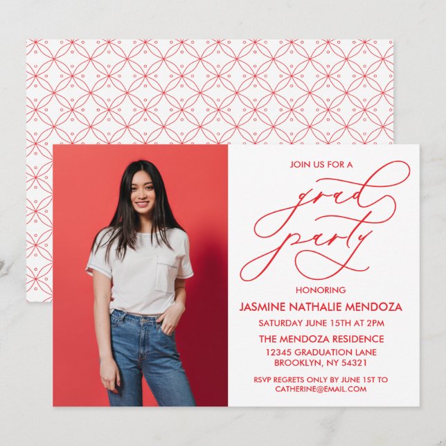 CONVITE SIMPLES DE GRADUAÇÃO DE CALLIGRÁFICO WHIMS (Frente/Verso)