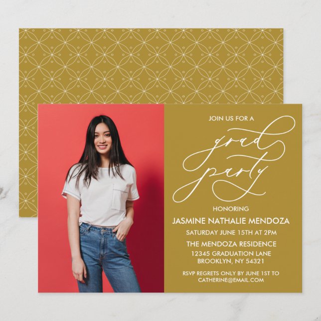 CONVITE SIMPLES DE GRADUAÇÃO DE CALLIGRÁFICO WHIMS (Frente/Verso)