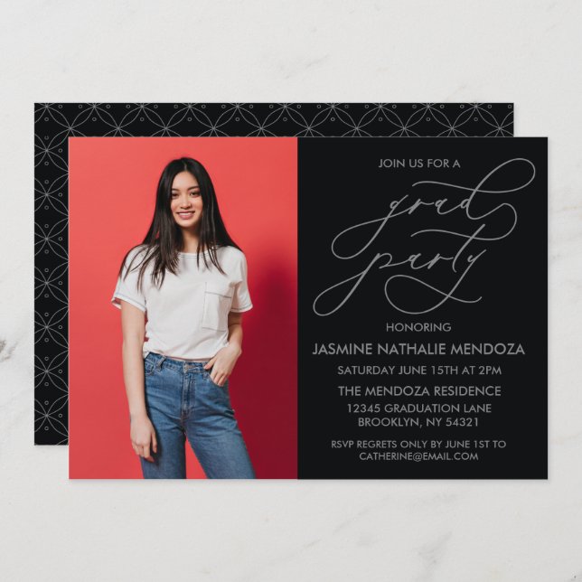 CONVITE SIMPLES DE GRADUAÇÃO DE CALLIGRÁFICO WHIMS (Frente/Verso)