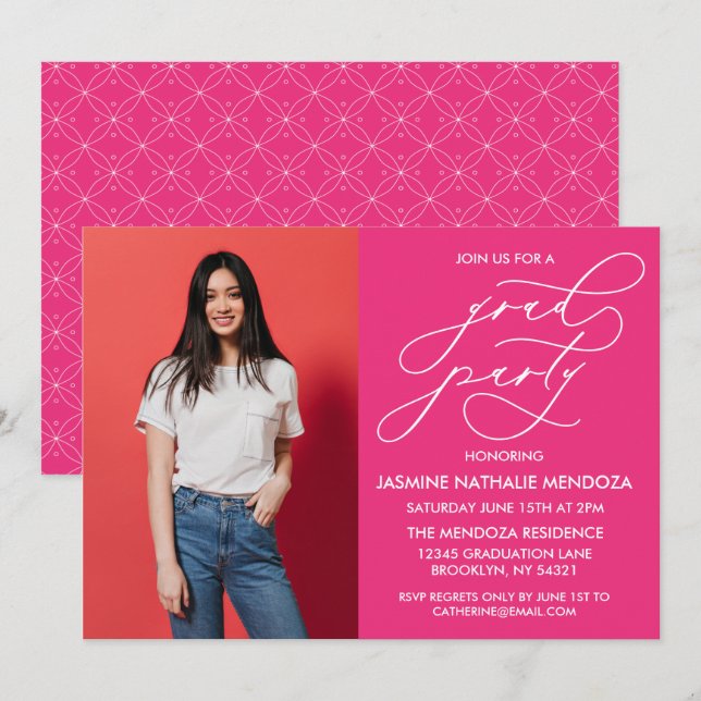 CONVITE SIMPLES DE GRADUAÇÃO DE CALLIGRÁFICO WHIMS (Frente/Verso)