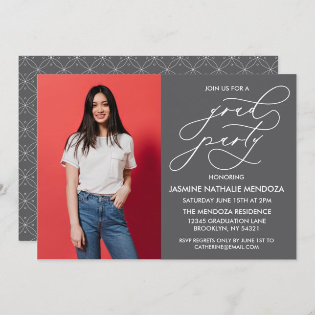 CONVITE SIMPLES DE GRADUAÇÃO DE CALLIGRÁFICO WHIMS (Frente/Verso)