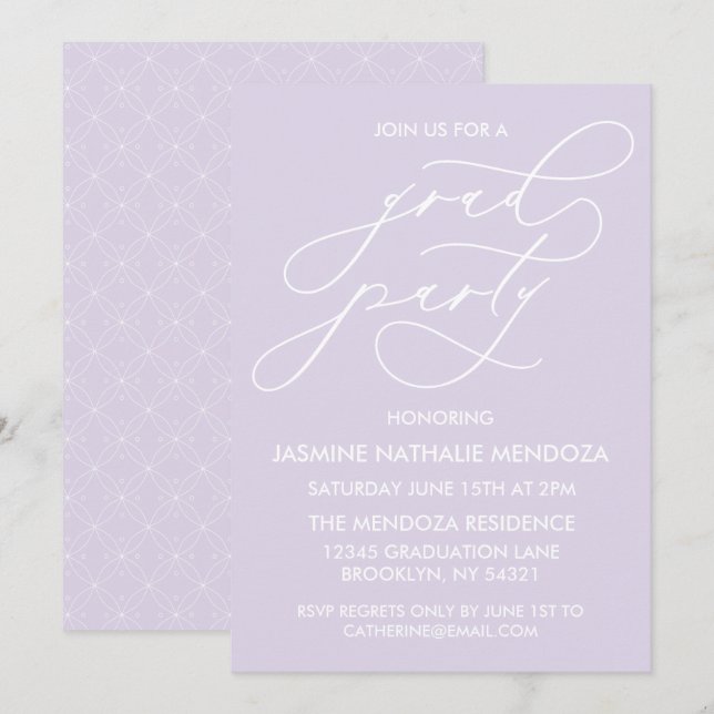 CONVITE SIMPLES DE GRADUAÇÃO DE CALLIGRÁFICO WHIMS (Frente/Verso)