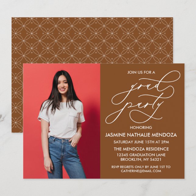 CONVITE SIMPLES DE GRADUAÇÃO DE CALLIGRÁFICO WHIMS (Frente/Verso)