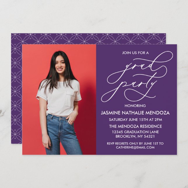 CONVITE SIMPLES DE GRADUAÇÃO DE CALLIGRÁFICO WHIMS (Frente/Verso)