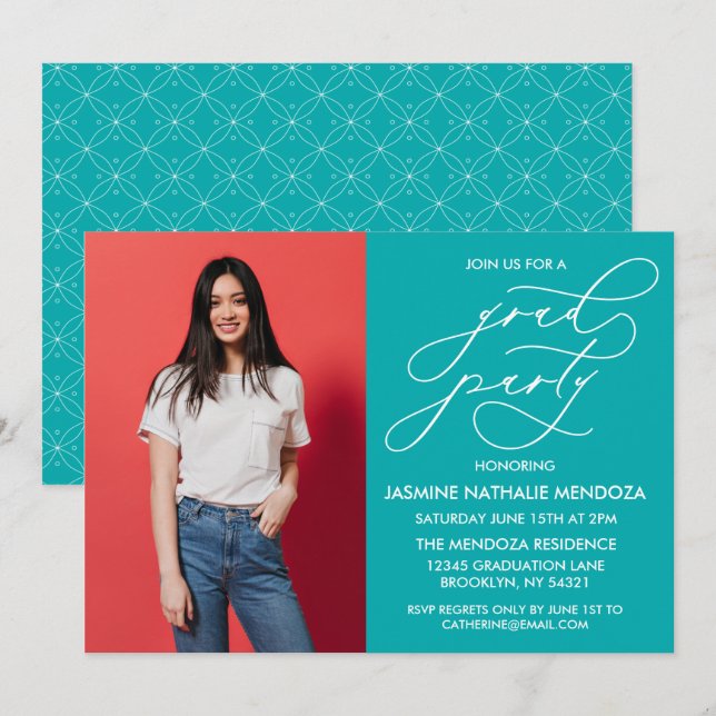 CONVITE SIMPLES DE GRADUAÇÃO DE CALLIGRÁFICO WHIMS (Frente/Verso)