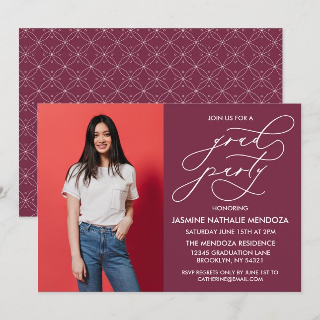 CONVITE SIMPLES DE GRADUAÇÃO DE CALLIGRÁFICO WHIMS (Frente/Verso)