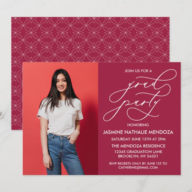 CONVITE SIMPLES DE GRADUAÇÃO DE CALLIGRÁFICO WHIMS (Frente/Verso)