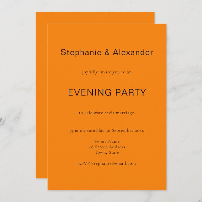 Convite Simples de Outono Laranja Noite de Casamen (Frente/Verso)