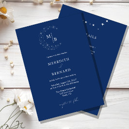 Convite Simples Detalhes de Monograma de Casamento Celesti