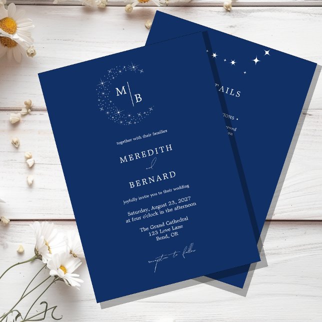 Convite Simples Detalhes de Monograma de Casamento Celesti (Criador carregado)