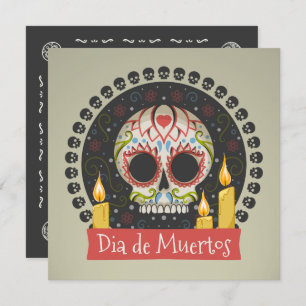Convite Simples Diâmetro de Muertos Crânio e velas do