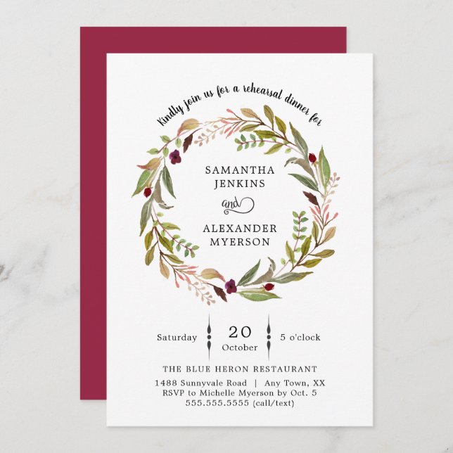 Convite simples do jantar de ensaio do casamento (Frente/Verso)