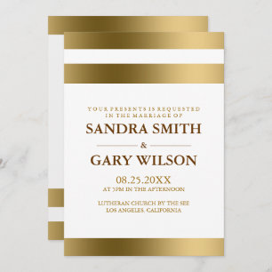 Convite Simples Douradas Stripes Sobre Casamento Branco De