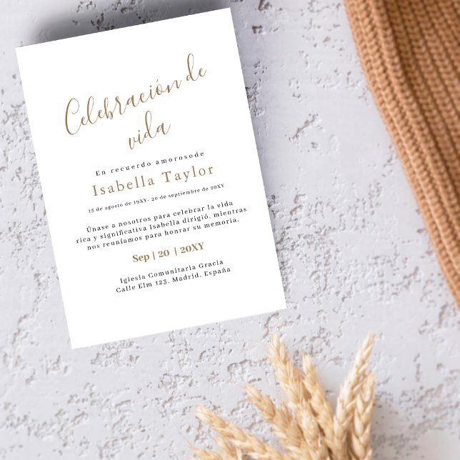 Convite Simples Dourado | Celebración de Vida Espanhola Fu (Criador carregado)