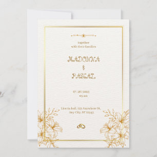 Convite Simples Dourado para Casamento Ffloral