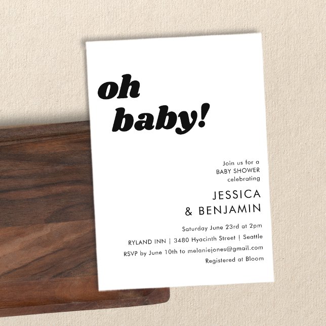 Convite Simples e Bonito Fundo Branco Moderno Chá de frald (Criador carregado)