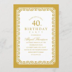 Convite Simples e Clássico Elegante de aniversário de 40 a