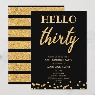 Convite Simples e Dourada Festa de aniversário "Alô 30"