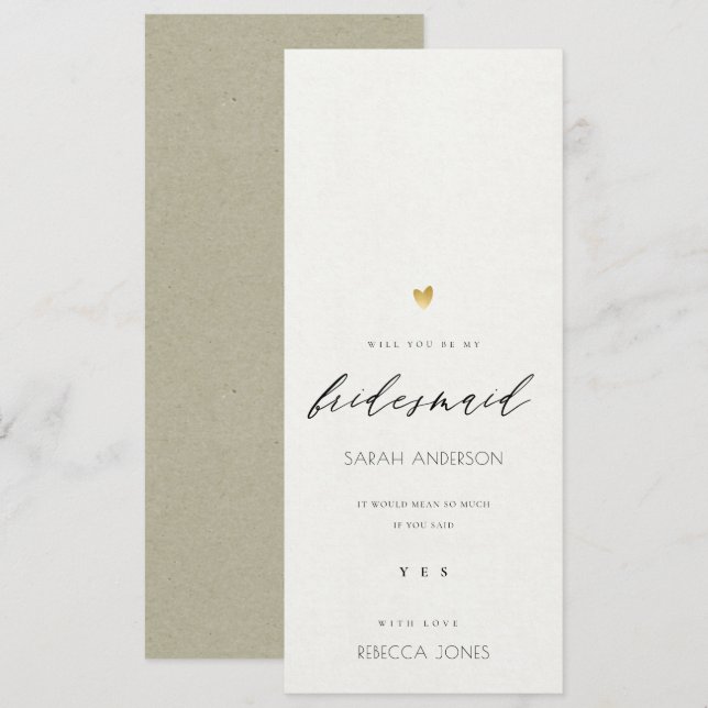 Convite SIMPLES E DOURADA KRAFT TYPOGRAPHY Bridesmaid (Frente/Verso)