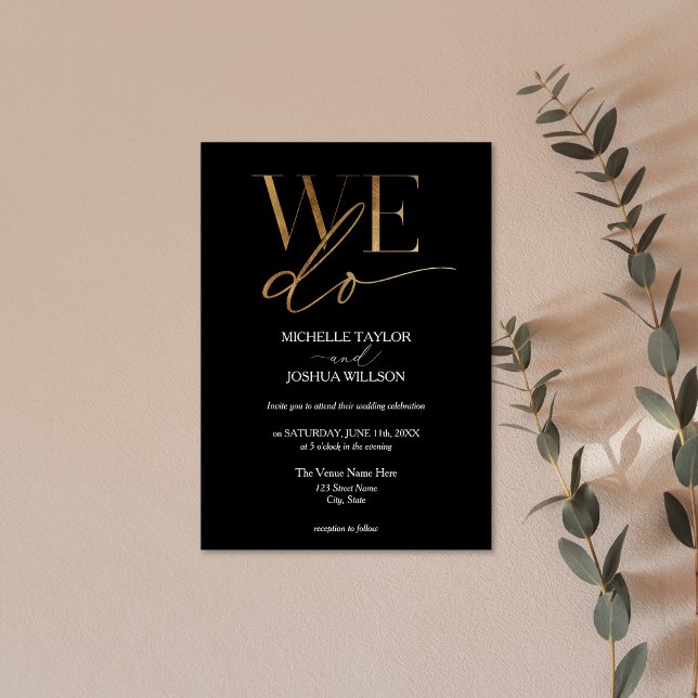 Convite Simples e Dourado minimalista (simple elegant gold WE DO on the black background wedding invitation)