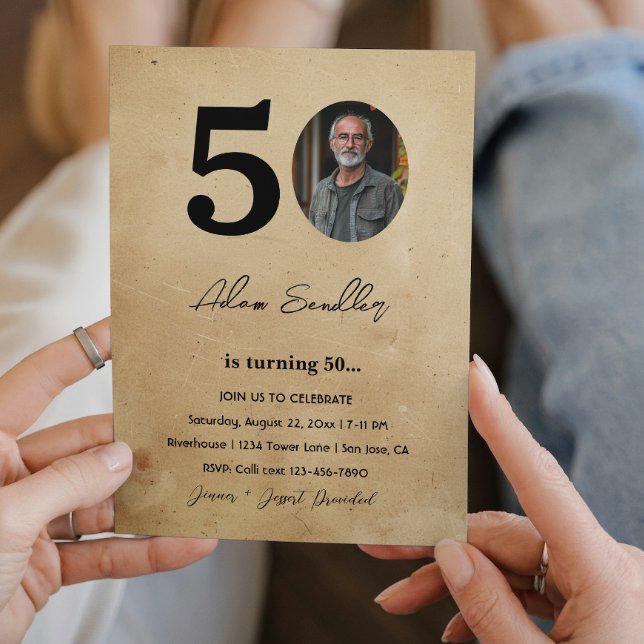 Convite Simples e elegante 50ª Festa de aniversário rustic (Criador carregado)