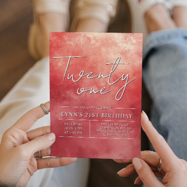 Convite Simples e elegante aniversário de 21 anos vermelho (Criador carregado)