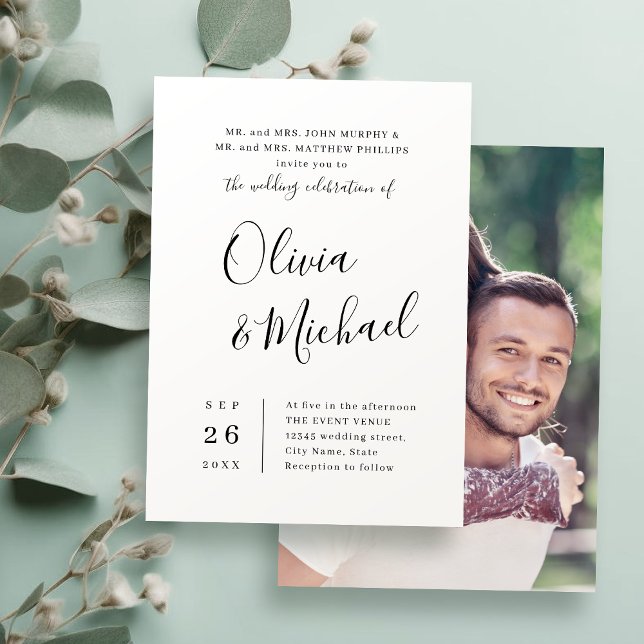 Convite Simples e elegante casamento (Modern simple elegant script wedding invitation)