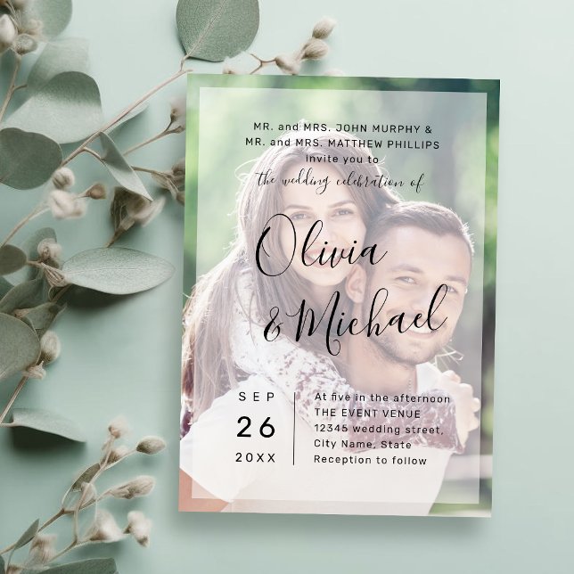 Convite Simples e elegante casamento de fotos (Modern simple elegant script photo wedding invitation)