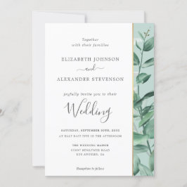 Convite Simples e elegante casamento moderno de eucalipto 