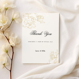 Convite Simples e elegante floração de ouro branco Obrigad