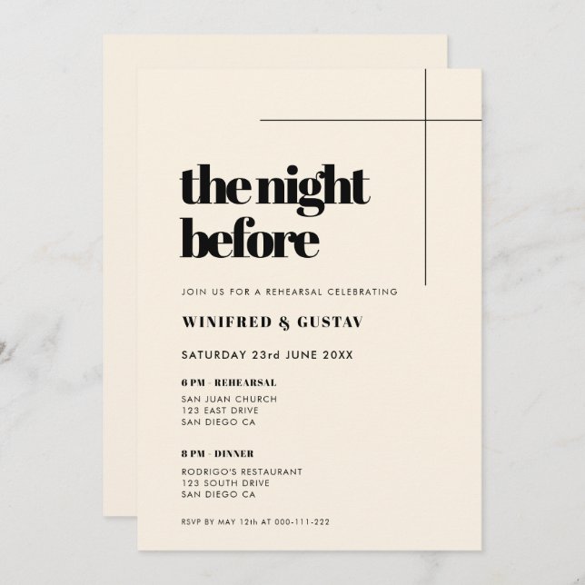 Convite Simples e elegante Na Noite Antes do Ensaio (Frente/Verso)