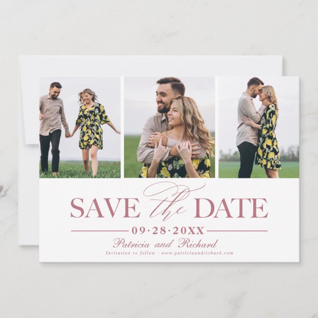 Convite Simples e Elegante Save The Date de Casamento com  (Frente)