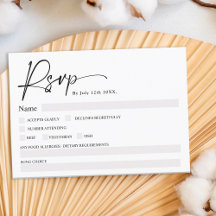 Simples e elegante script branco rsvp casamento