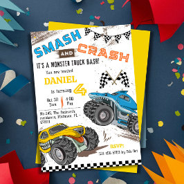 Convite Simples e fofo garoto de caminhão moderno 4 anos