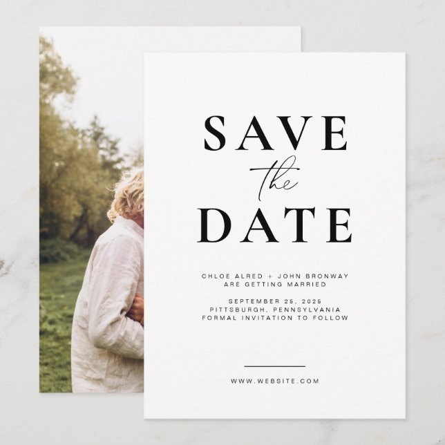 Convite Simples e Moderno Save the Date com Foto (Frente/Verso)