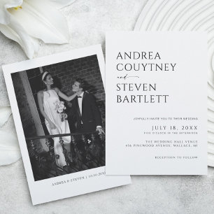 Convite Simples e Sofisticado Casamento Preto e Branco Fot