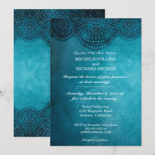 Convite Simples Elegância Azul Casamento (Frente/Verso)