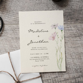Convite Simples Elegância Flor Silvestre Bege Casamento