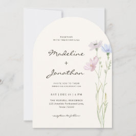 Convite Simples Elegância Flor Silvestre Bege Casamento