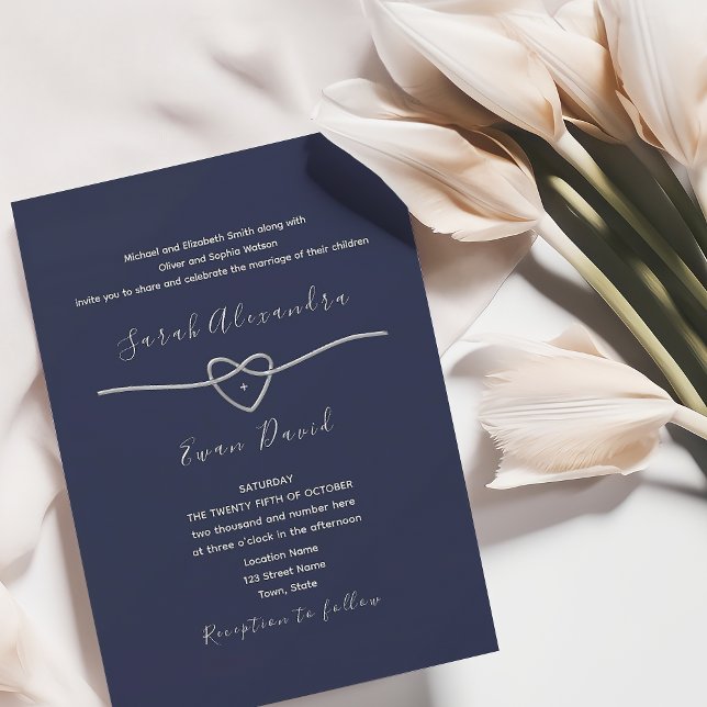 Convite Simples Elegância Moderna Azul-Marinho Casamento (Criador carregado)