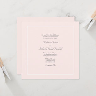 Convite Simples Elegância Rosa Formal Casamento Quadrado