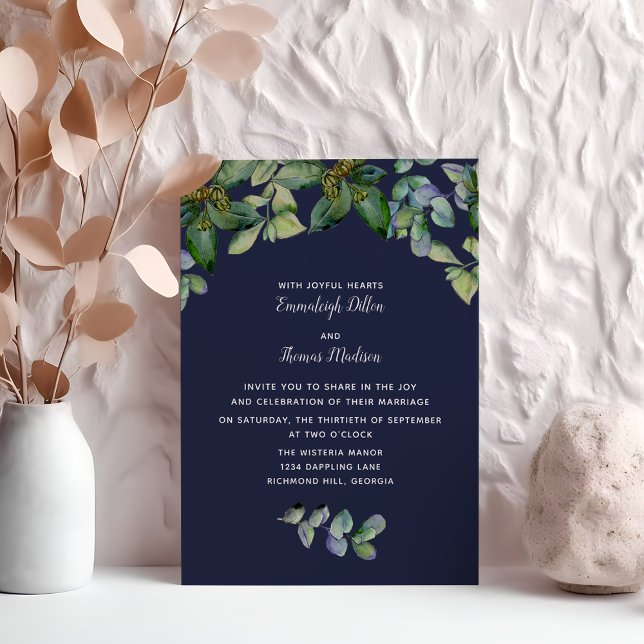 Convite Simples Elegância Verde | Casamento Azul Marinho (Criador carregado)
