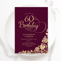 Simples Elegante 60º aniversário Borgonha Dourada