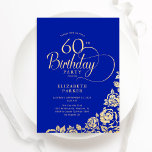 Convite Simples Elegante 60º Aniversário Rosas Reais Azuis<br><div class="desc">Simples elegante 60º convite de aniversário em azul real e ouro. Design clássico com rosas, folha de ouro falsa e letra de script de tipografia. A Trendy convida o cartão perfeito para uma festa de na moda. Personalize com seus próprios detalhes. Pode ser personalizado para qualquer idade. Impressos convites Zazzle...</div>